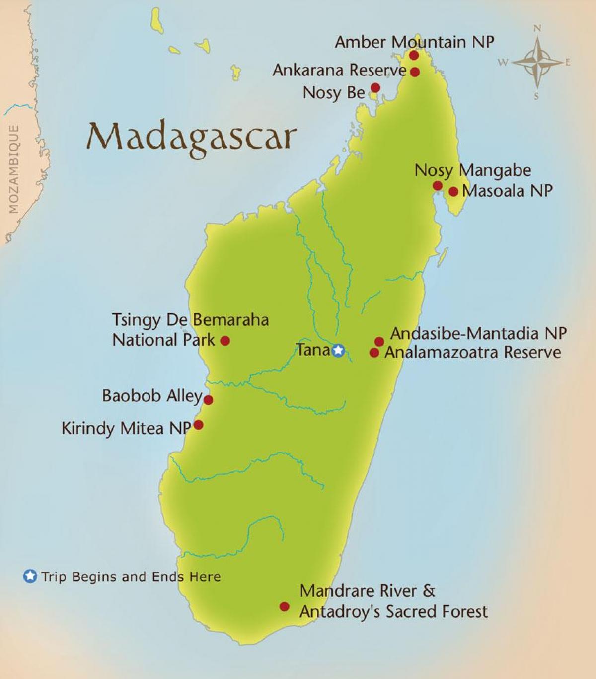 mapa Madagaskaru góry