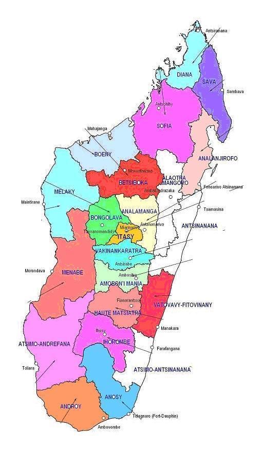 mapa regionów Madagaskaru