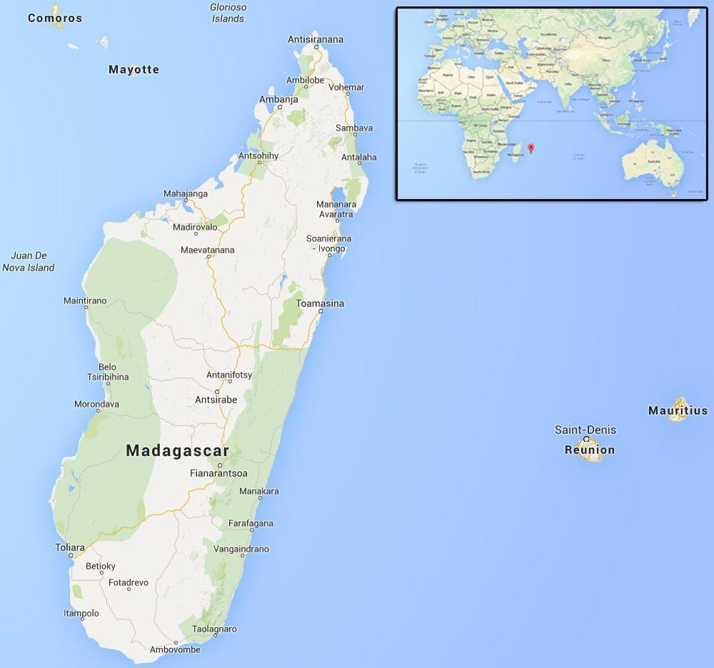 mapa wyspy w pobliżu Madagaskaru