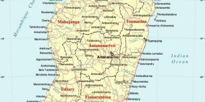 Mapa z Madagaskaru z miastami